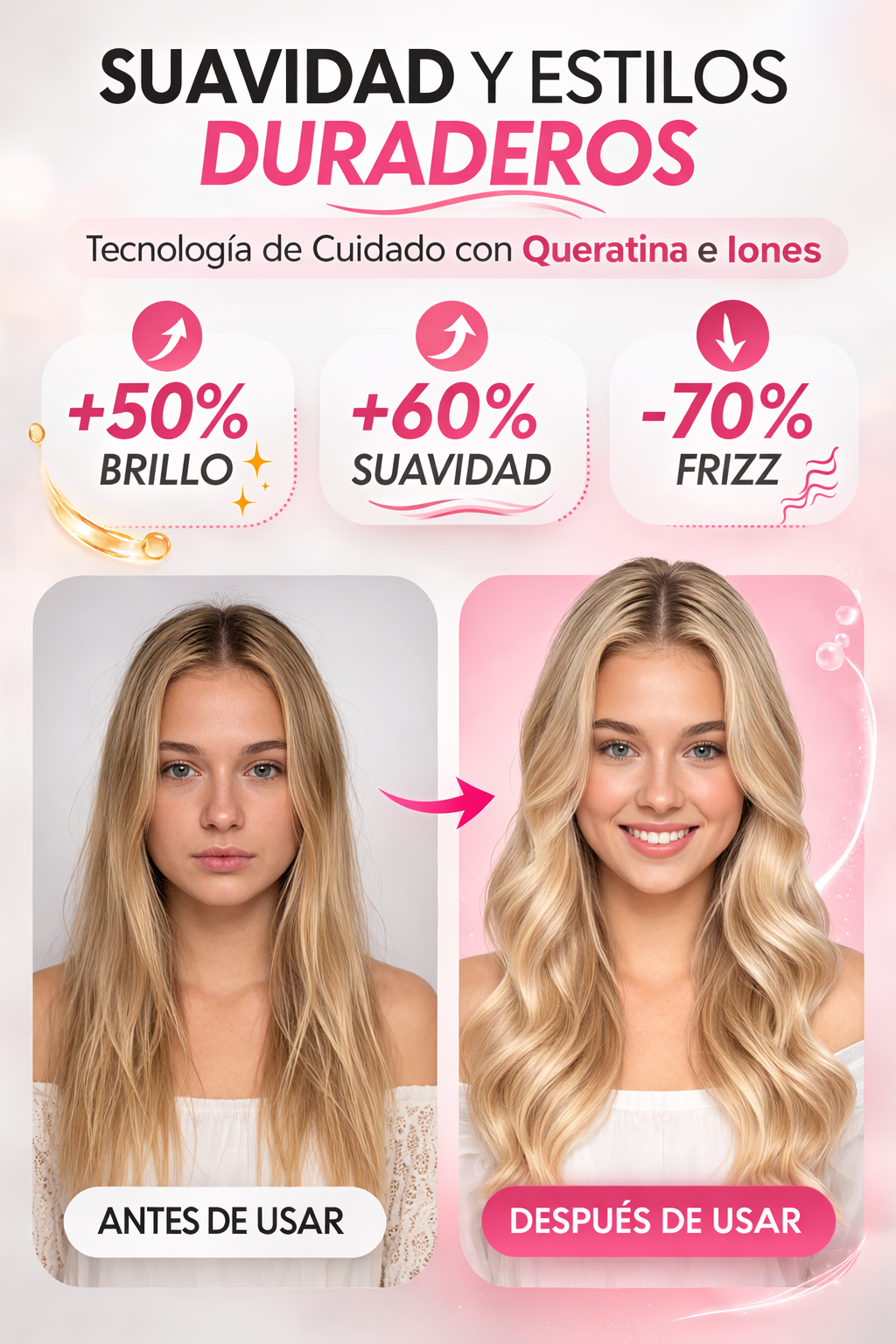 Cepillo 3 en 1, con 6 cambios de temperatura.